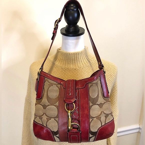 COACH Hampton Signature C Canvas and Red Crimson TriFold Wallet Vintage Rare - Picture 9 of 13